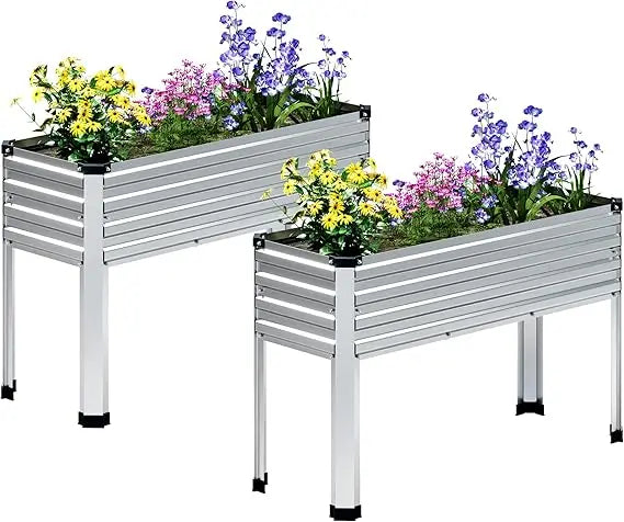 MGNO Galvanized Raised Garden Bed Outdoor with Legs 48x18x32 Inch Metal Elevated Planter Box for Backyard Patio Balcony