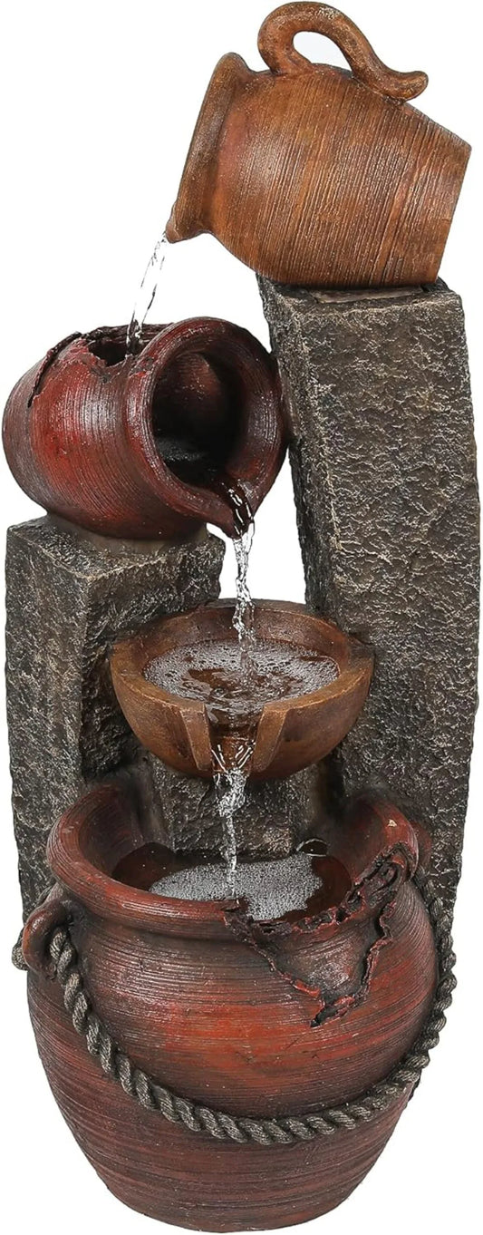 32 Inch Farmhouse Outdoor Water Fountain With Lights