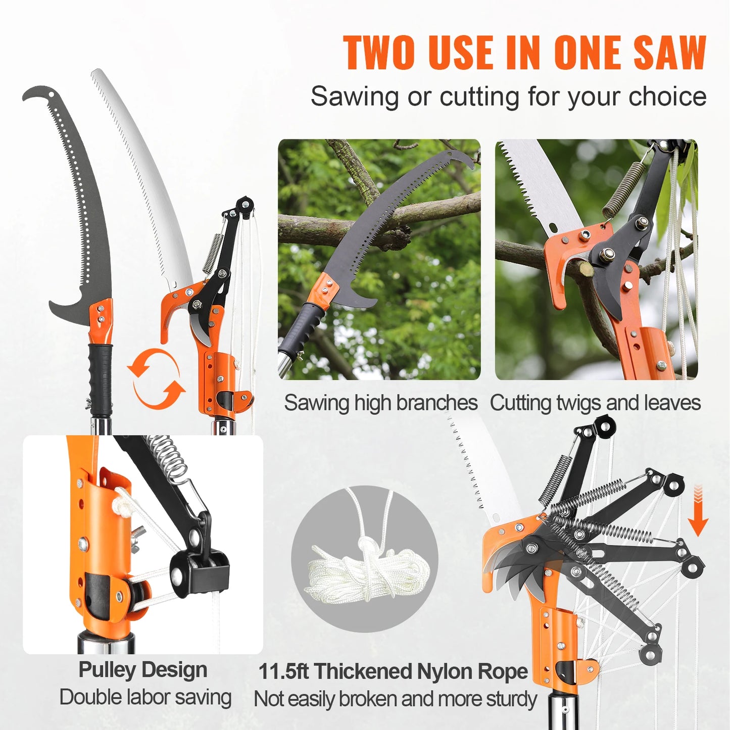 SucceBuy Extendable Pole Saw Pruner With Aluminum Handle