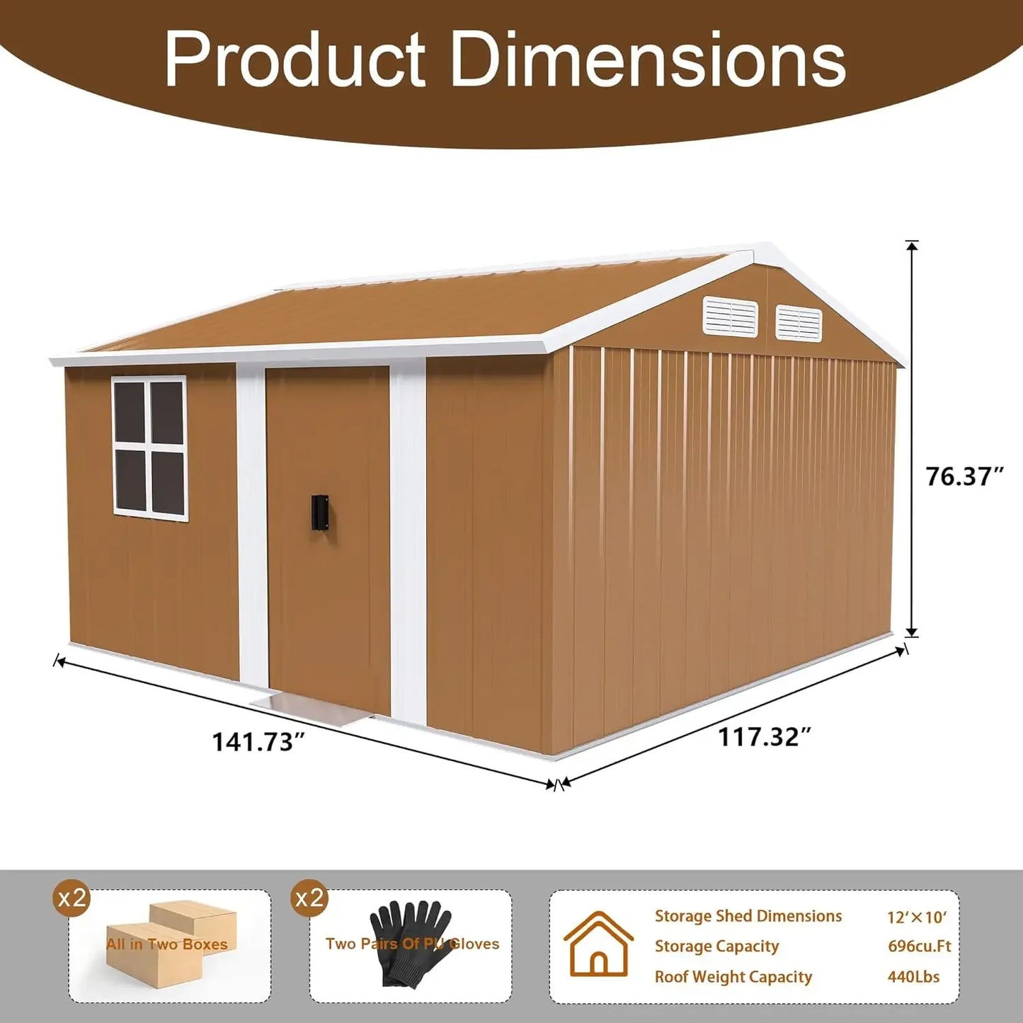 12x10 FT Metal Outdoor Storage Shed Large Garden Storage Shed with Windows Door and Ventilation Heavy Duty Outdoor Tool Shed