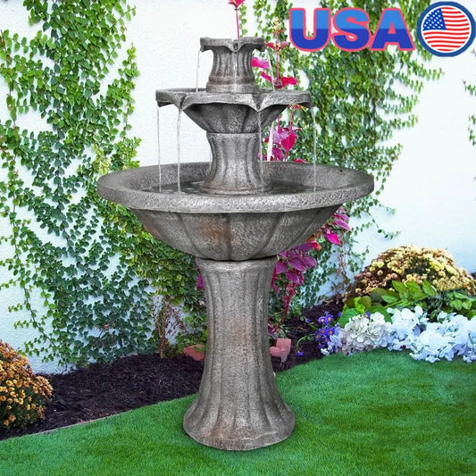 Two Tier Outdoor Water Fountain Marble Finish Garden Decor