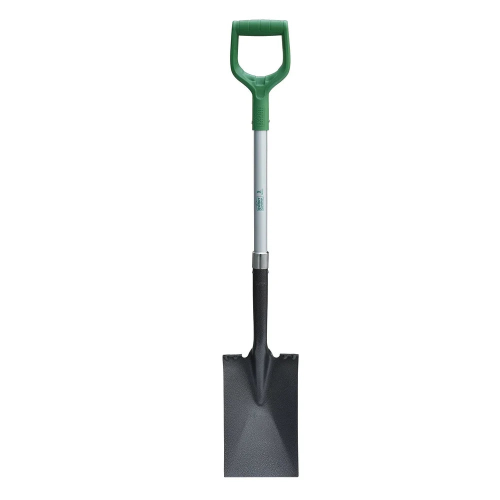 Ergonomic Fiberglass Garden Spade Durable Carbon Steel Blade Weather Resistant Handle Secure Connection Grooved Stepper Comfort