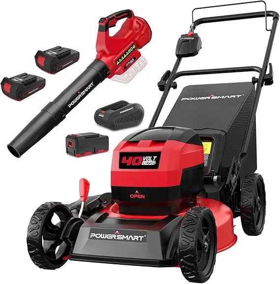 40V 17" Cordless Lawn Mower with 4.0Ah &40V（2 * 2.0Ah） Cordless Leaf Blower Combo Set