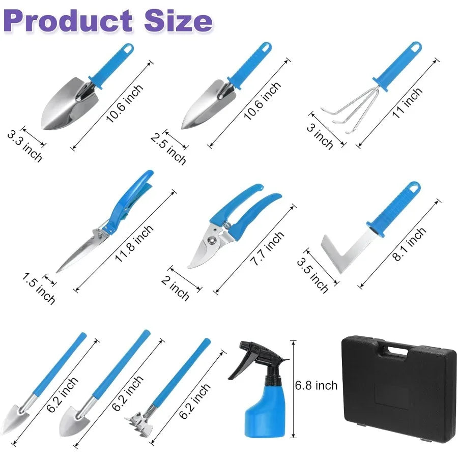 Garden Tool Set 10 Pieces Shovels Rake Scissor Sprayer Kit