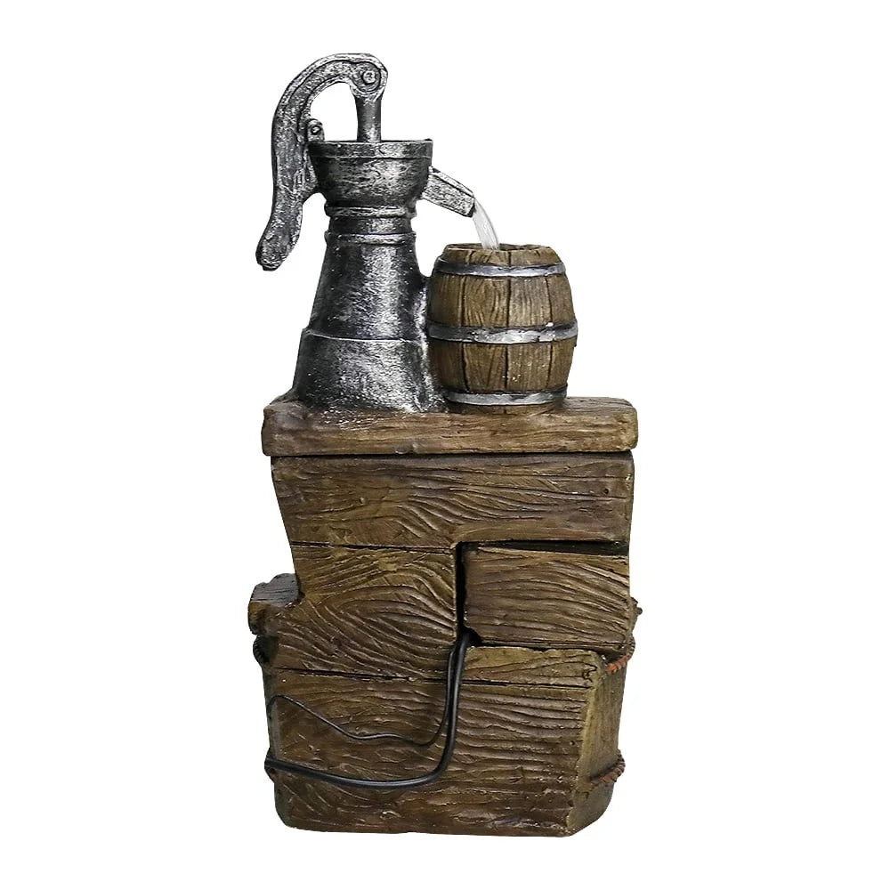 25.5 Inch 5 Tier Barrel Outdoor Fountain With LED Lights
