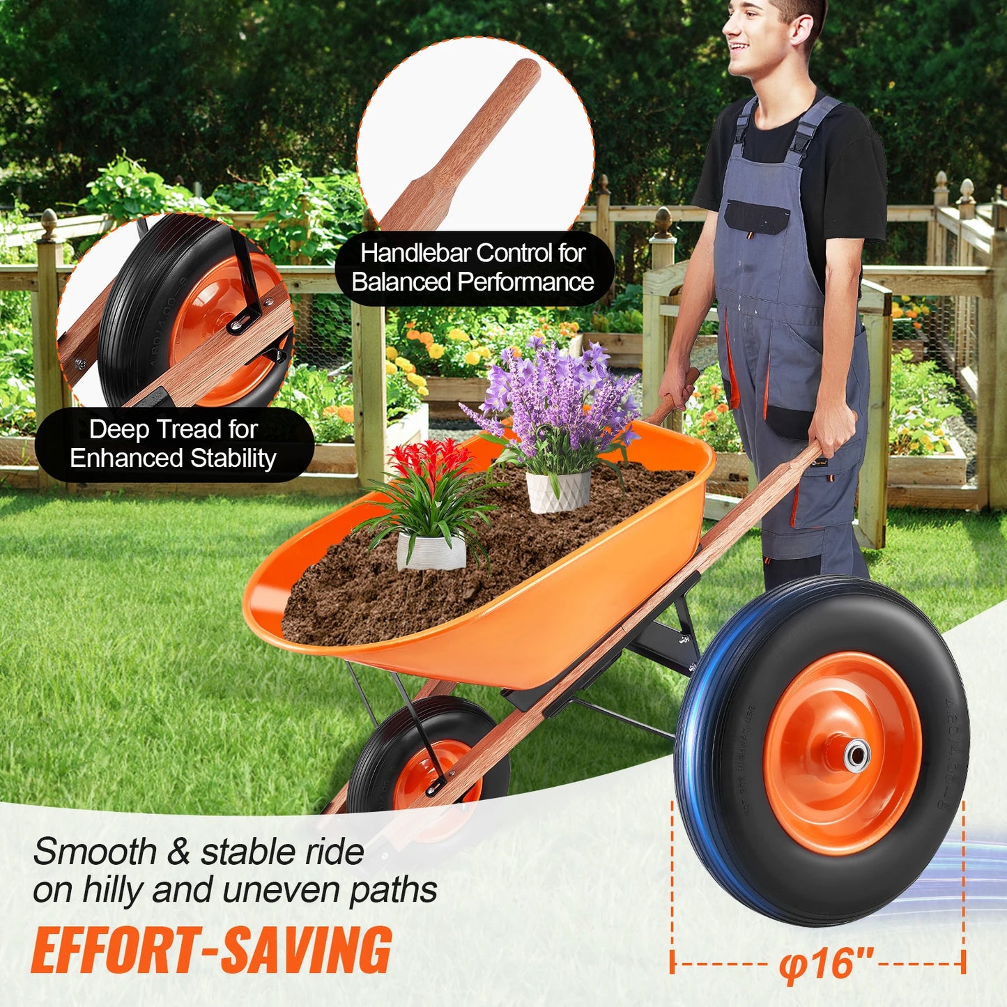 SucceBuy One Wheelbarrow Cart 330 Lb Capacity Dump Cart