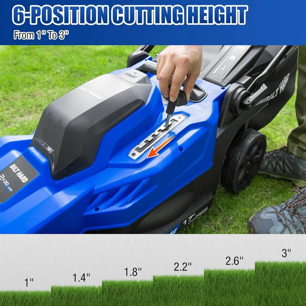 40V 17" Brushless Cordless Lawn Mower, 2-in-1 Electric Lawn Mower, Push Lawnmower with 6-Position Height Adjustment, 2 x 4.0Ah
