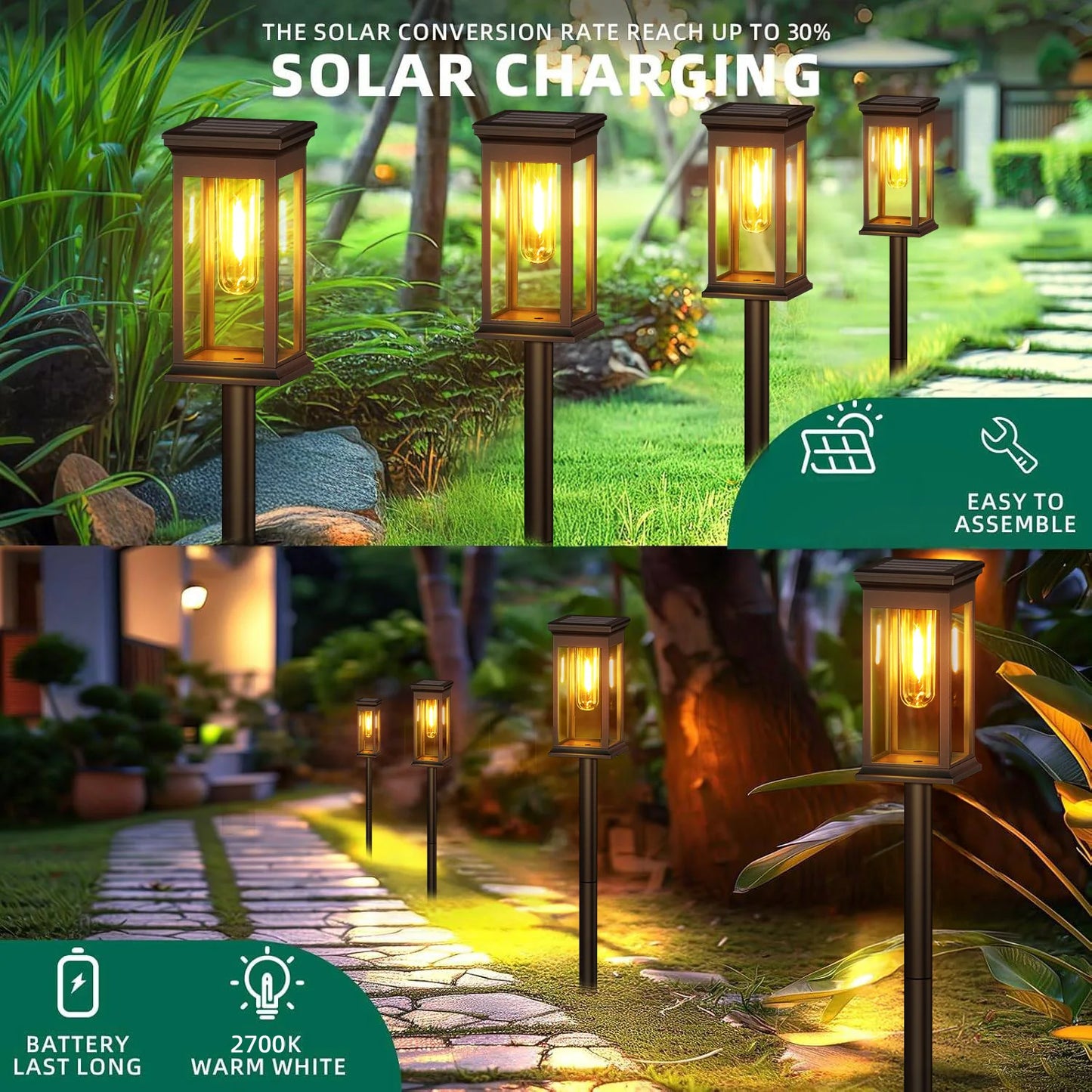 Solar Path Lights 12 Pack Warm White 2700K Garden Walkway