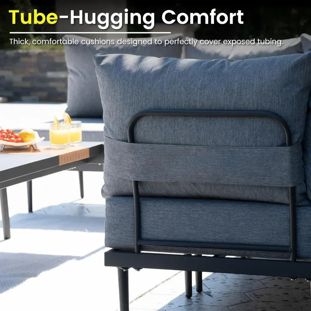 7 Piece Modern Metal Patio Furniture Set Sectional Sofa