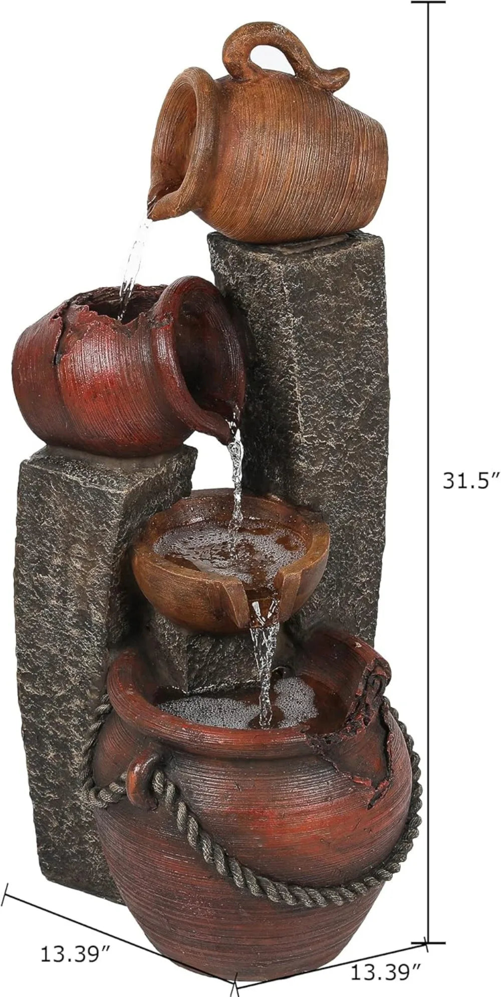32 Inch Farmhouse Outdoor Water Fountain With Lights