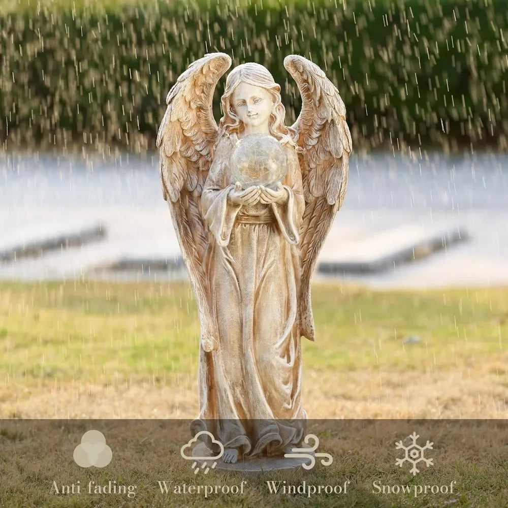 Large Angel Garden Statues with Solar Outdoor Light,  Wing Yard Decor Lawn Ornament Gifts for Mom Christmas 22.8"
