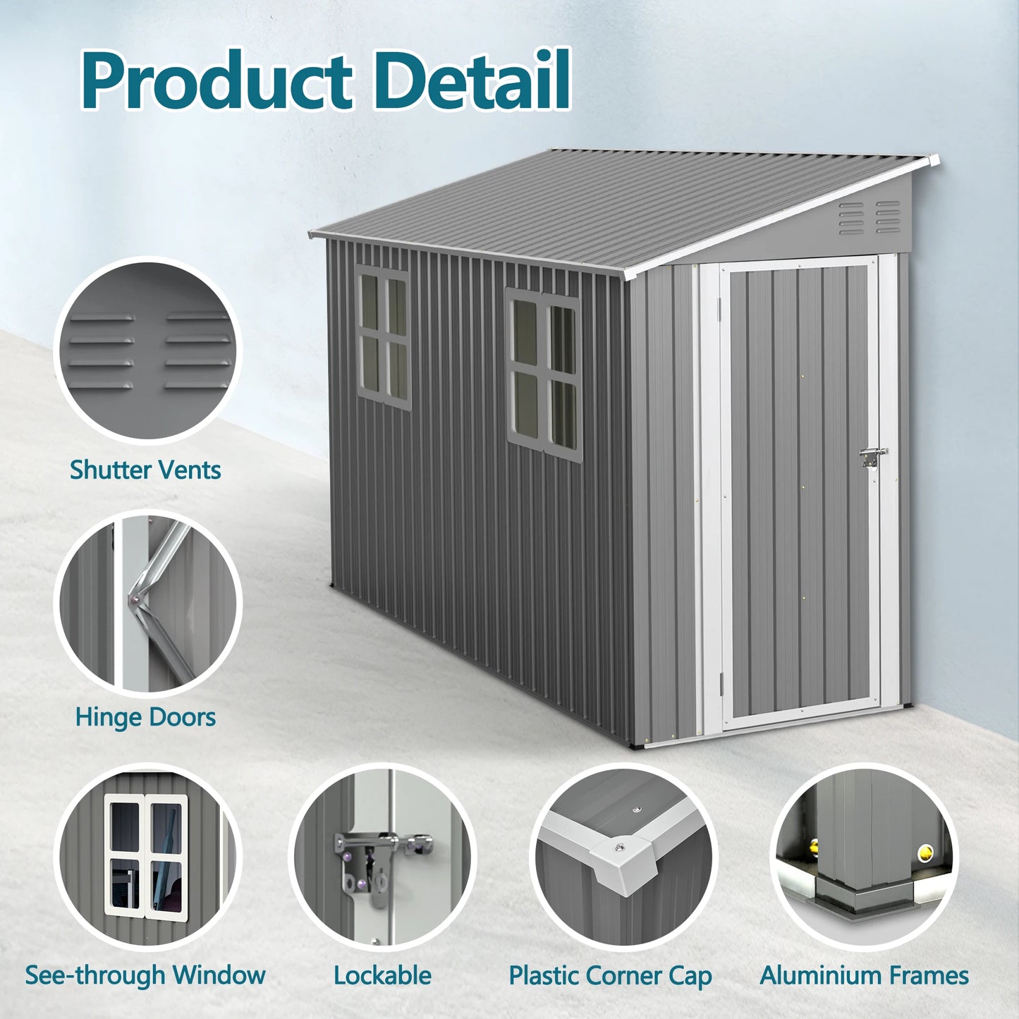 4x10 Feet Galvanized Steel Outdoor Shed Weatherproof Lockable Storage for Tools Bikes and Pets with Sloping Roof and Window