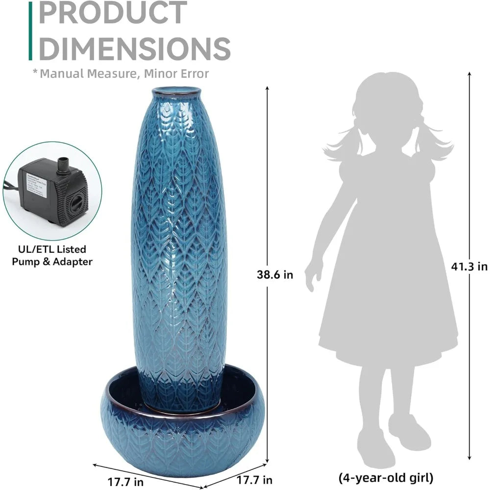39 Inch Tall Outdoor Fountain With Led Lights Ceramic Vase