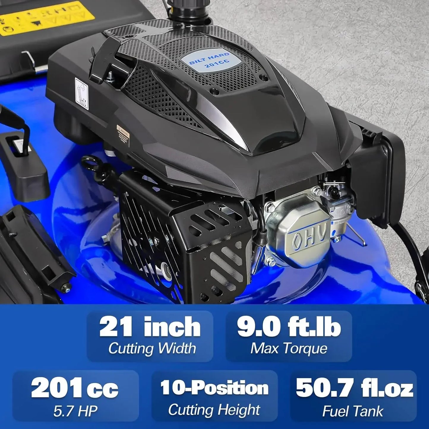 21 Inch Gas Powered Lawn Mower 201cc Engine 3 In 1 Bagging