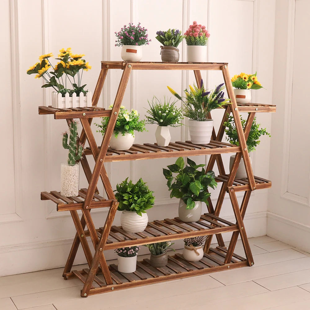 Extra Large Multi Tier Wood Flower Rack Plant Stand Bonsai Shelf Indoor Outdoor 8 Tiers Solid Pine Wood