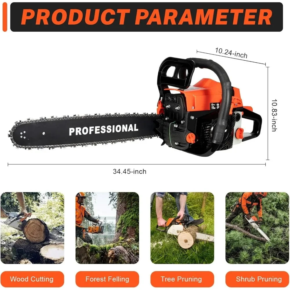 Gas Powered Chainsaw 58cc 20 Inch Wood Cutting Tree Trimming