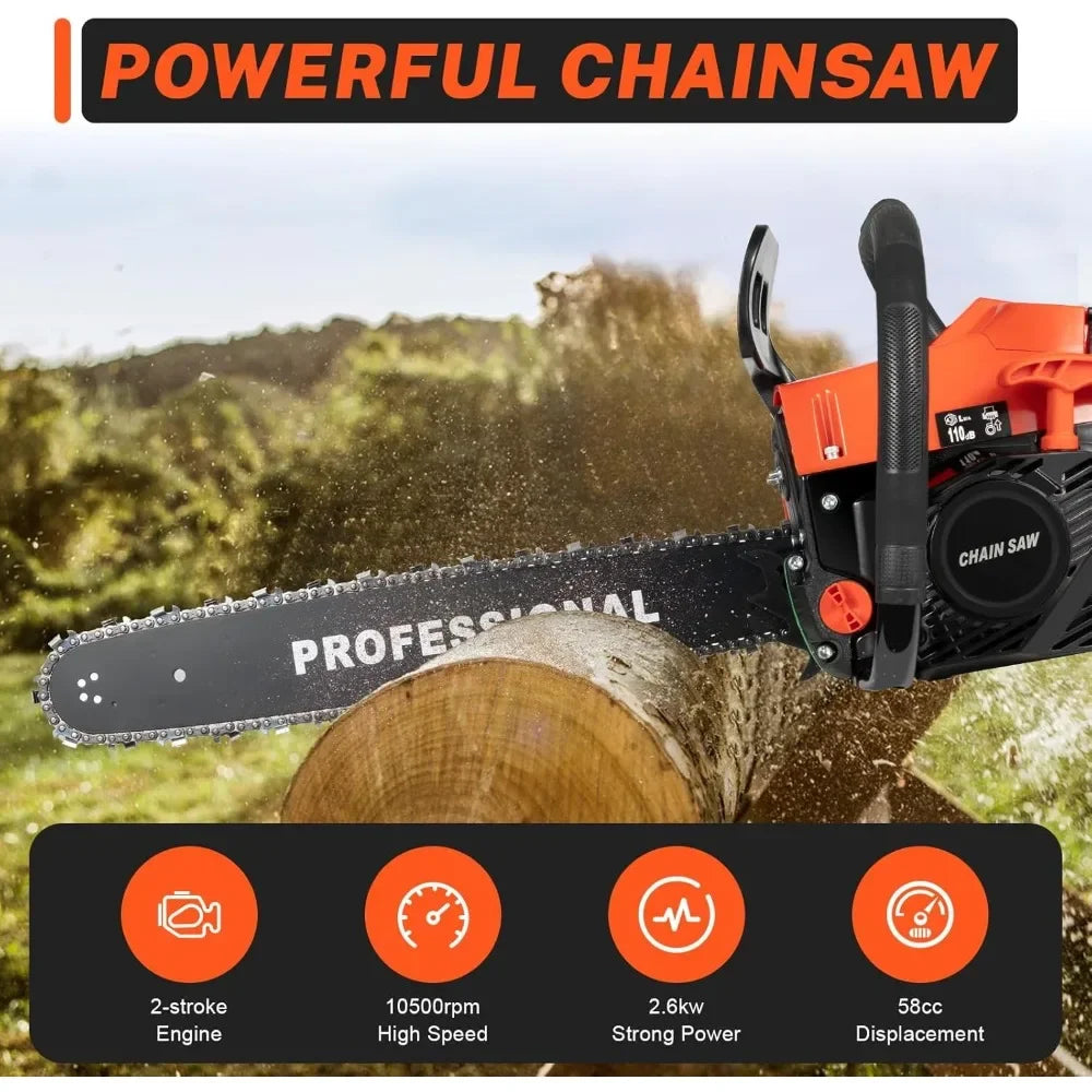Gas Powered Chainsaw 58cc 20 Inch Wood Cutting Tree Trimming