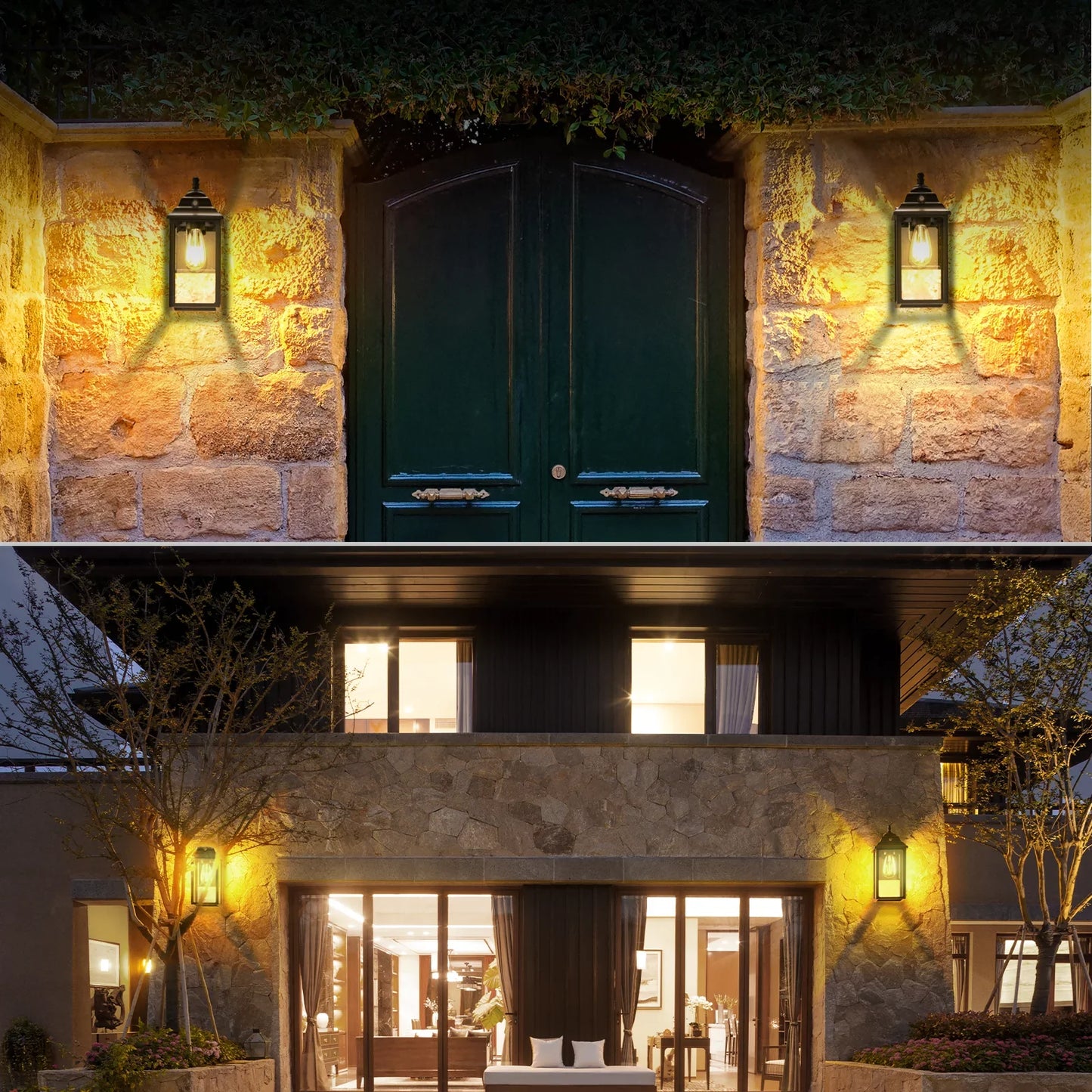 Outdoor Wall Sconce Lights Fixture - 2 Sets Black Porch Lanterns for Exterior House Garage Patio Decor