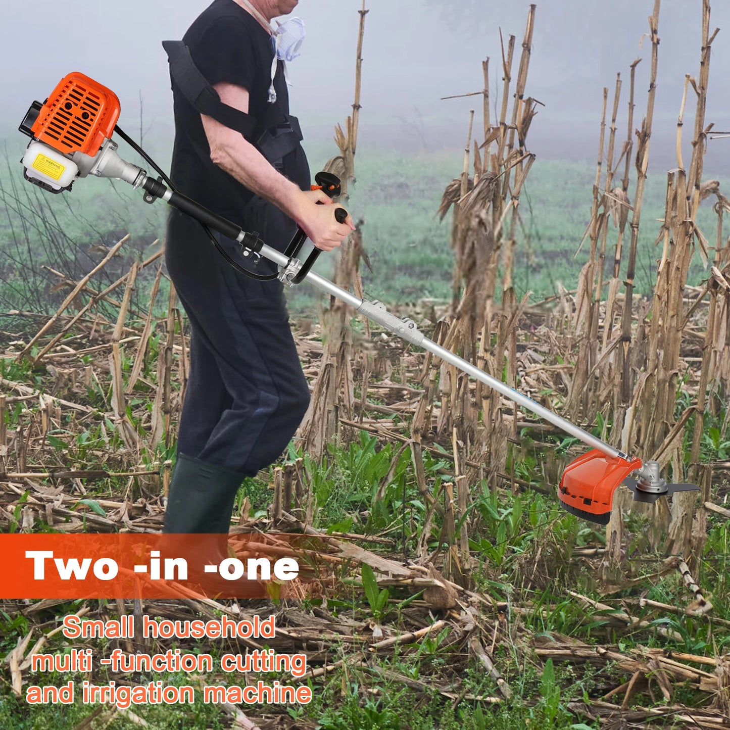 Gas String Trimmer, 52cc Weed Wacker Gas Powered, 2 in 1 Cordless Hedge Trimmer, 2-Stroke Brush Cutter, Handheld Weed Eater, Pla