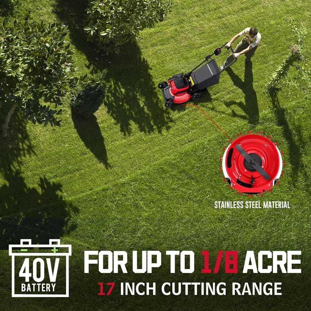 40V 17" Cordless Lawn Mower with 4.0Ah &40V（2 * 2.0Ah） Cordless Leaf Blower Combo Set
