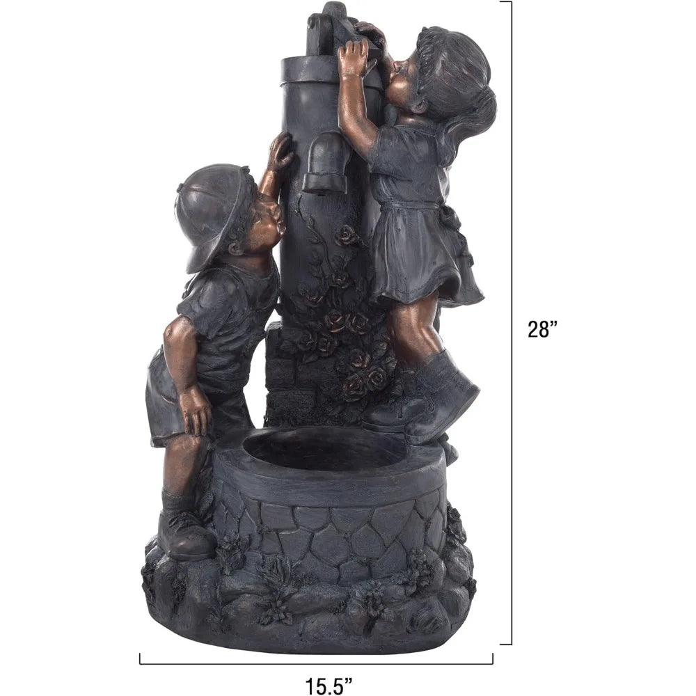 Go Yard Boy And Girl Water Outdoor Fountain For Gardens