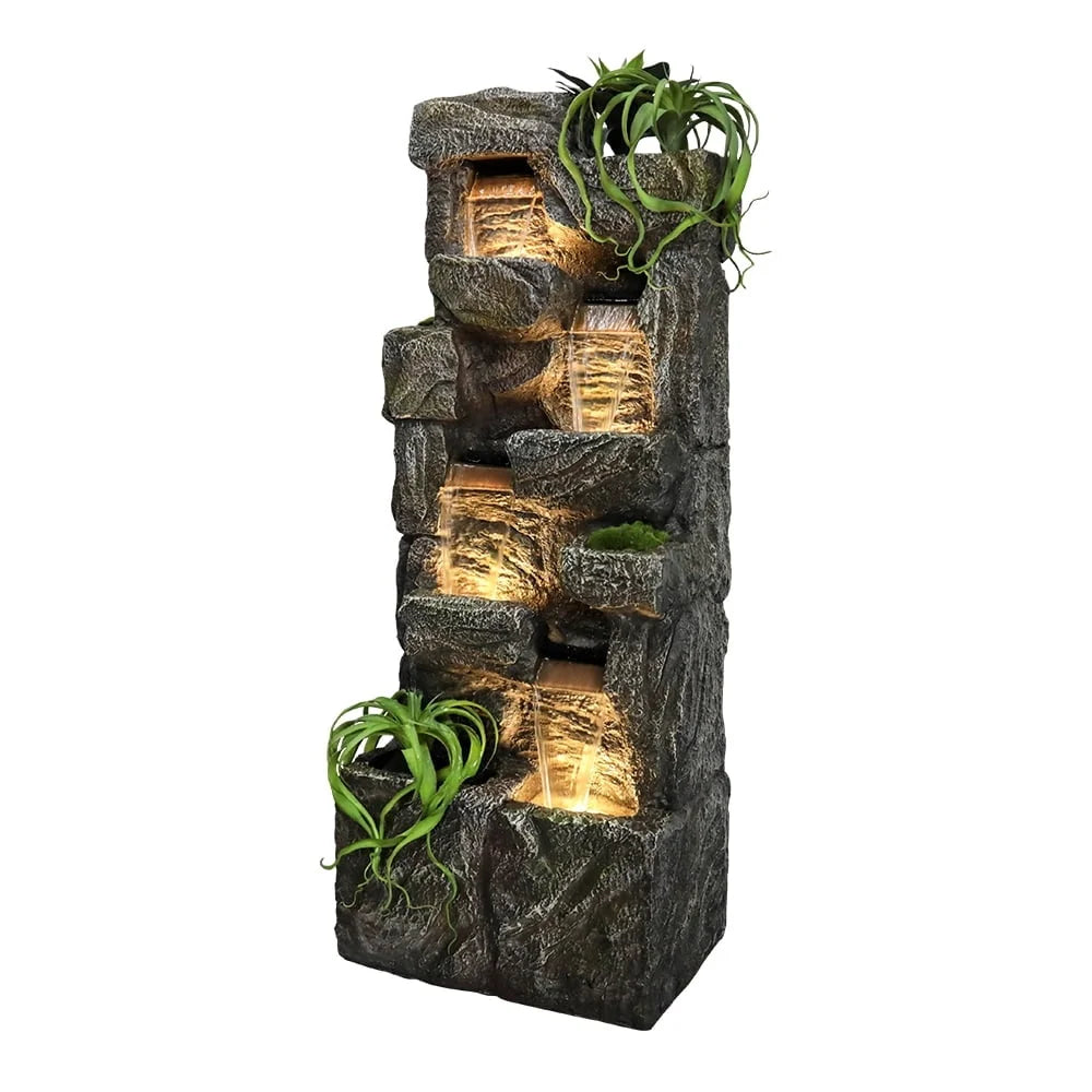 Outdoor Cascading Water Fountain 4 Tier Submersible Pump