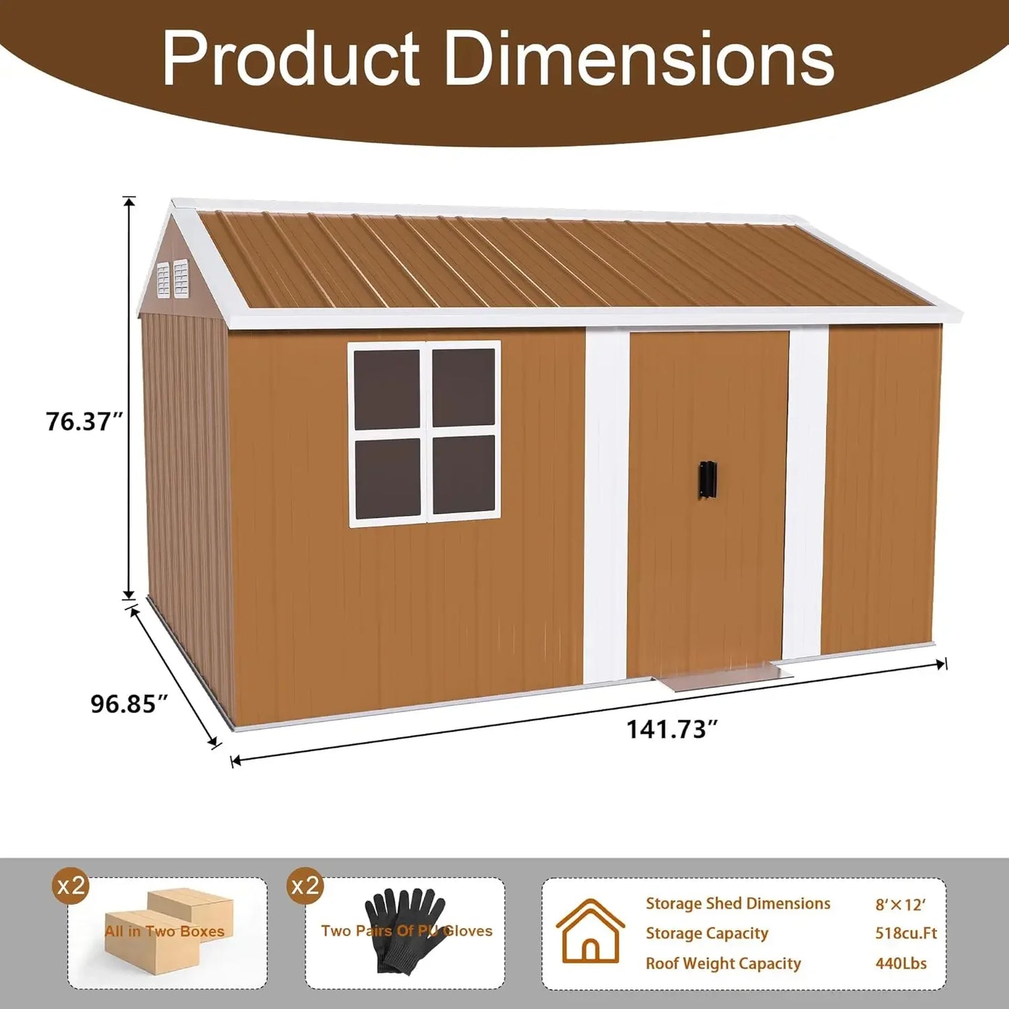 12x10 FT Metal Outdoor Storage Shed Large Garden Storage Shed with Windows Door and Ventilation Heavy Duty Outdoor Tool Shed