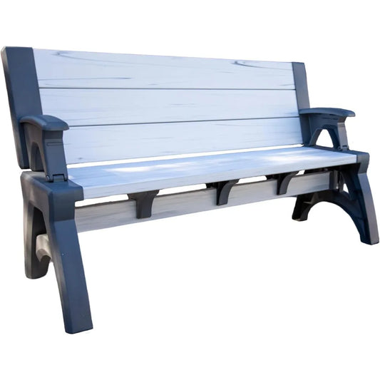 2 in 1 Outdoor Bench and Picnic Table Foldable Weather Resistant Seating for Patio Lawn Garden or Deck Durable Vinyl Construction