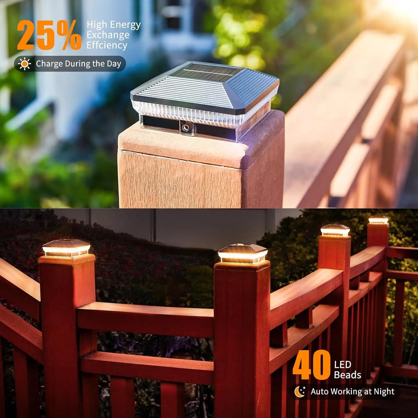 6 Pack 4x4 Solar Post Lights Outdoor, 40 LEDs 30 Lumens Fence Post Solar Lights Outdoor with 3 Modes