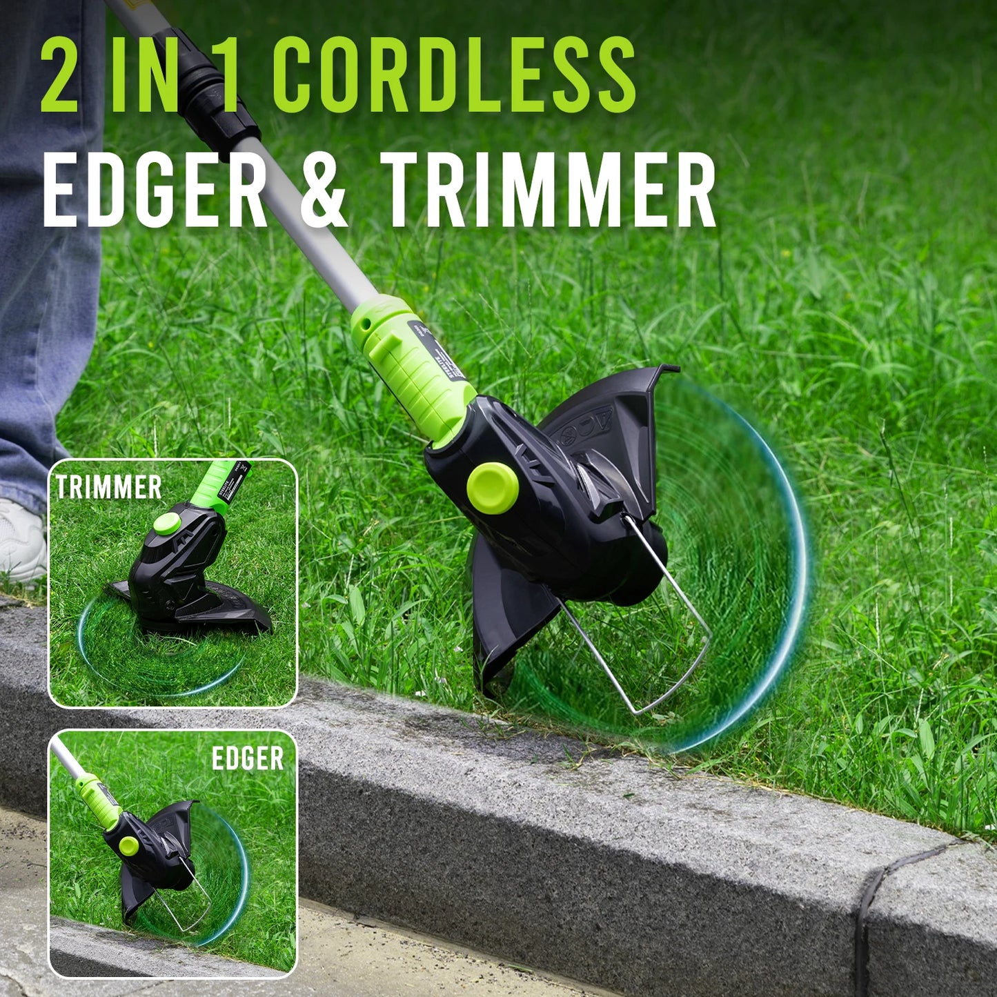 21V Max Cordless String Trimmer with Bump Feed, 2.0Ah Batt, Battery Powered Weed Wacker & Lightweight Grass Trimmer