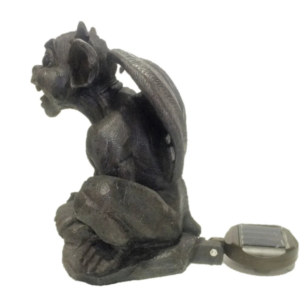 Gargoyle Statue with Solar Red Eyes Outdoor Decor Weatherproof Resin Garden Sculpture Collectible Family Piece