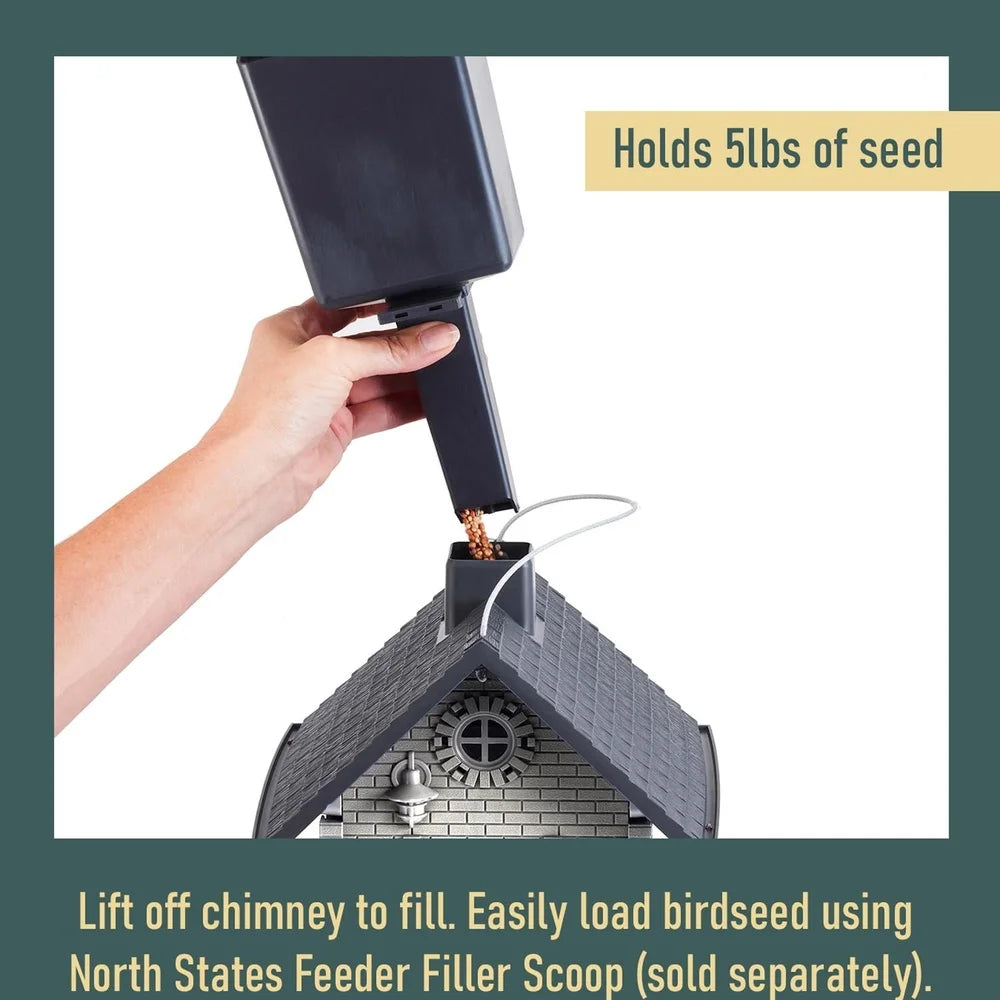 Wild Bird Plastic Hopper Feeder Squirrel Proof 5 lb Capacity 4 Ports Large Seed Tray Perch Outdoor Garden Decor