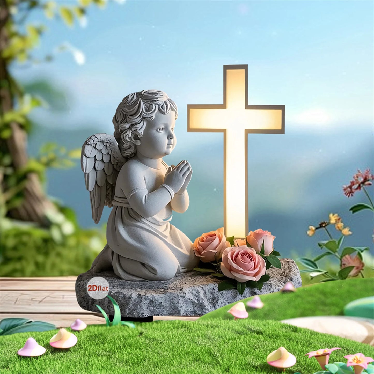 Acrylic Angel And Cross Garden Stakes Set Of 2 Yard Decor