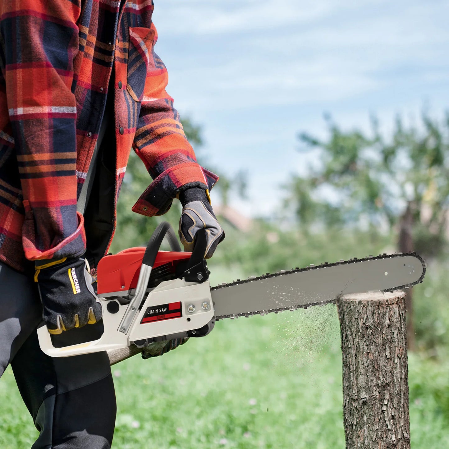 20 Inch 2 Stroke 52cc Gasoline Chainsaw Single Cylinder Air Cooled Ideal for Cutting Wood Pruning Branches Gardening