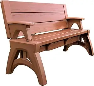 2 in 1 Outdoor Bench and Picnic Table Foldable Weather Resistant Seating for Patio Lawn Garden or Deck Durable Vinyl Construction