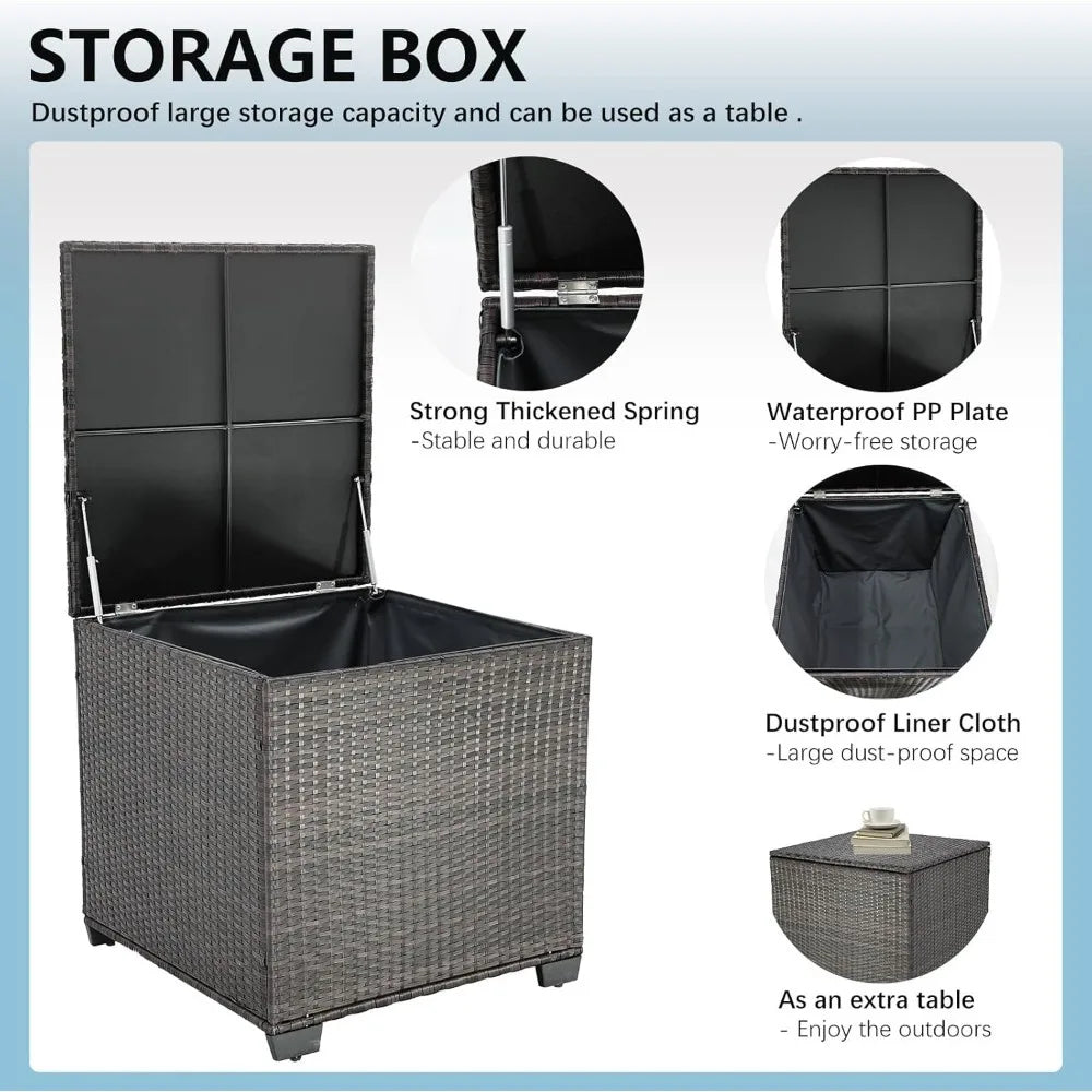 Patio Furniture Set 4 Piece Rattan With Glass Table Storage