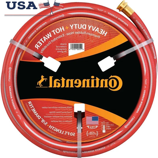 Premium Heavy Duty Rubber Hot Water Garden Hose 5/8 Inch x 50 Feet Abrasion Resistant Kink Free Brass Fittings High Pressure