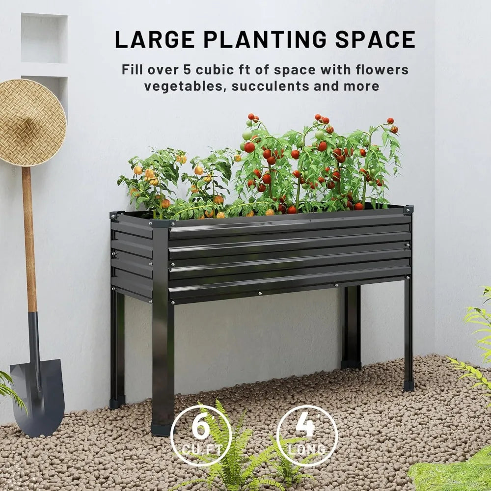 MGNO Galvanized Raised Garden Bed Outdoor with Legs 48x18x32 Inch Metal Elevated Planter Box for Backyard Patio Balcony