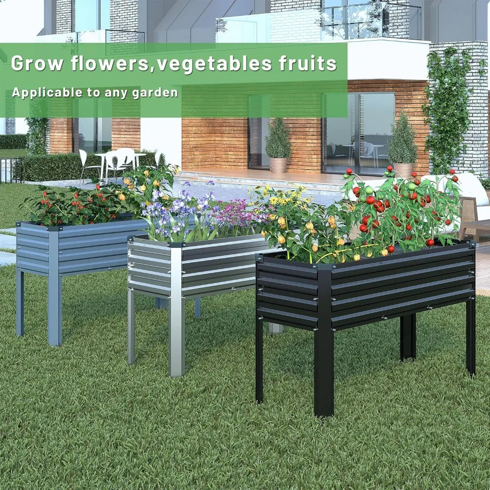 MGNO Galvanized Raised Garden Bed Outdoor with Legs 48x18x32 Inch Metal Elevated Planter Box for Backyard Patio Balcony