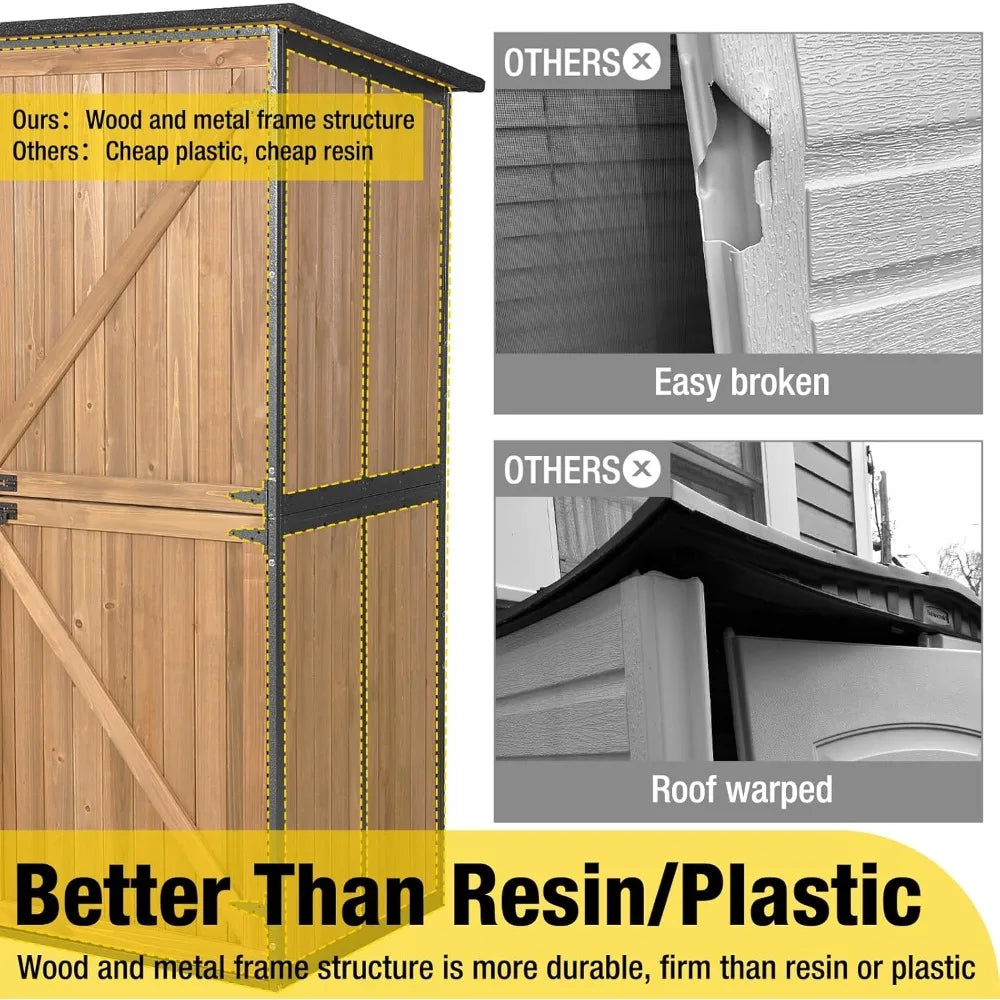 Outdoor Storage Shed Cabinet with All Metal Frame Wooden Floor and Adjustable Shelves