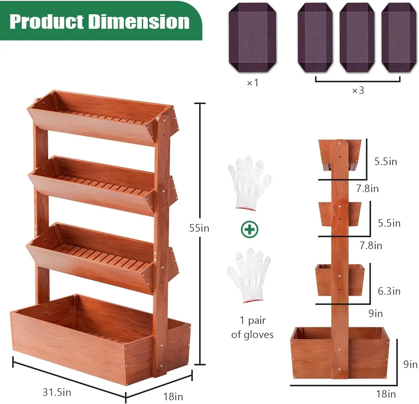 4 Tier Vertical Wooden Raised Garden Bed Planter Tower