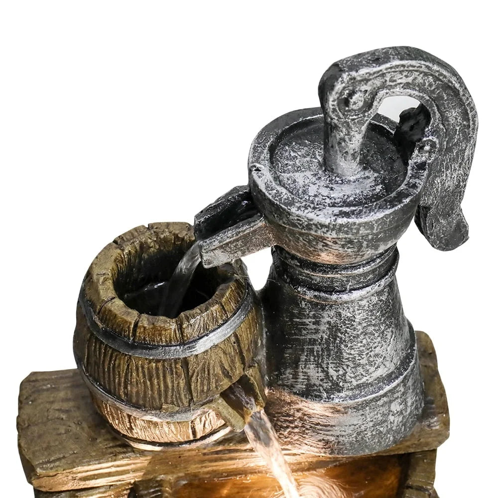 25.5 Inch 5 Tier Barrel Outdoor Fountain With LED Lights