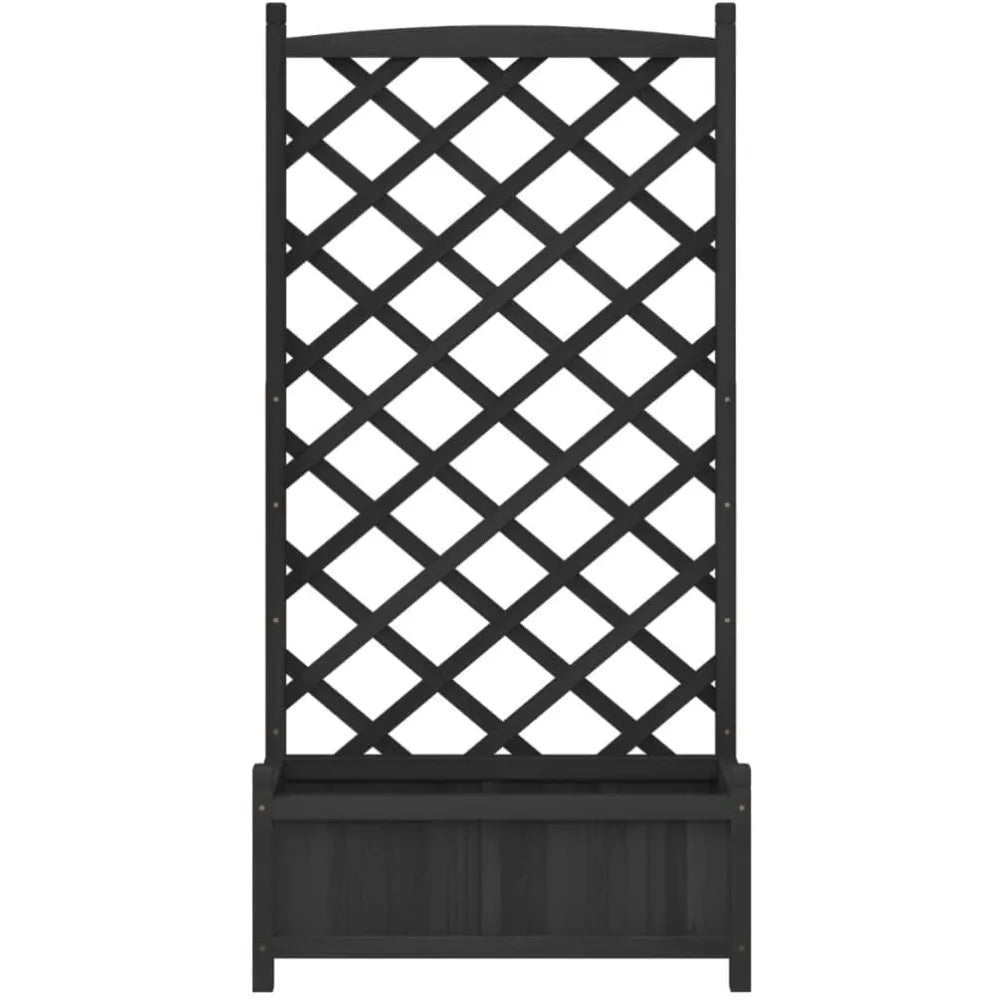 VidaXL Raised Flower Box with Trellis Black Solid Fir Wood Outdoor Planter for Garden Patio Balcony Spacious Rectangular Garden Container