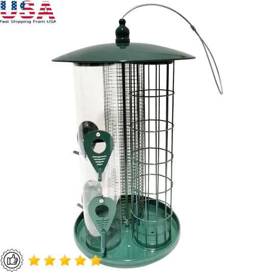 3-in-1 Metal Hanging Bird Feeder with 3 Feeding Ports Perches Bird Food Holder Weatherproof Tube Feeder Wild Birds Outdoor Use