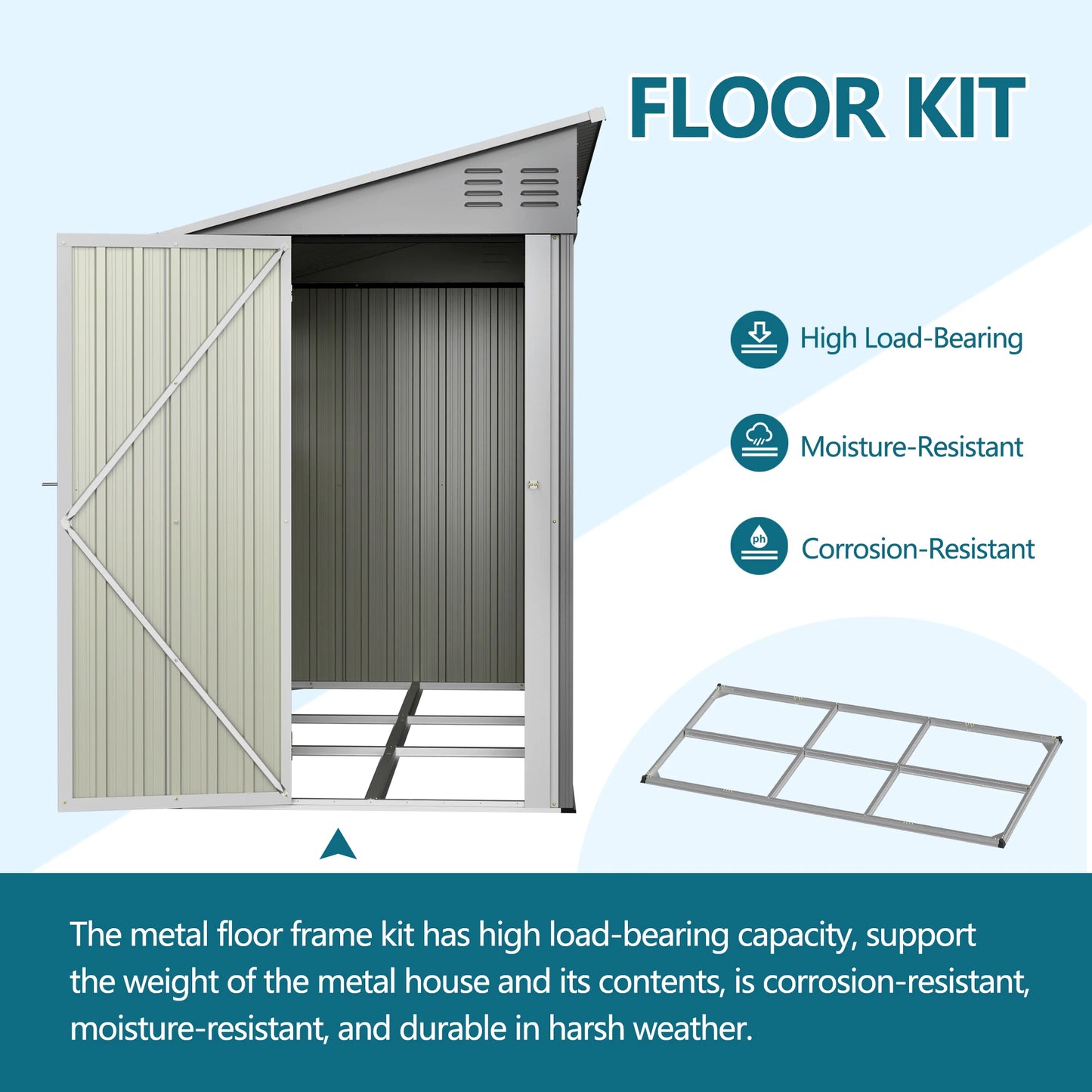 4x10 Feet Galvanized Steel Outdoor Shed Weatherproof Lockable Storage for Tools Bikes and Pets with Sloping Roof and Window