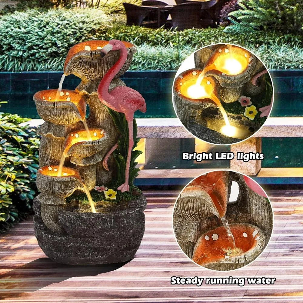 Flamingo 5 Tier Outdoor Water Fountain LED Lights Decor