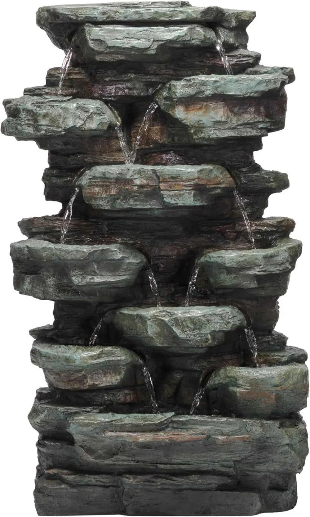 Outdoor Multitiered Cascading Rock Fountain With Led Lights