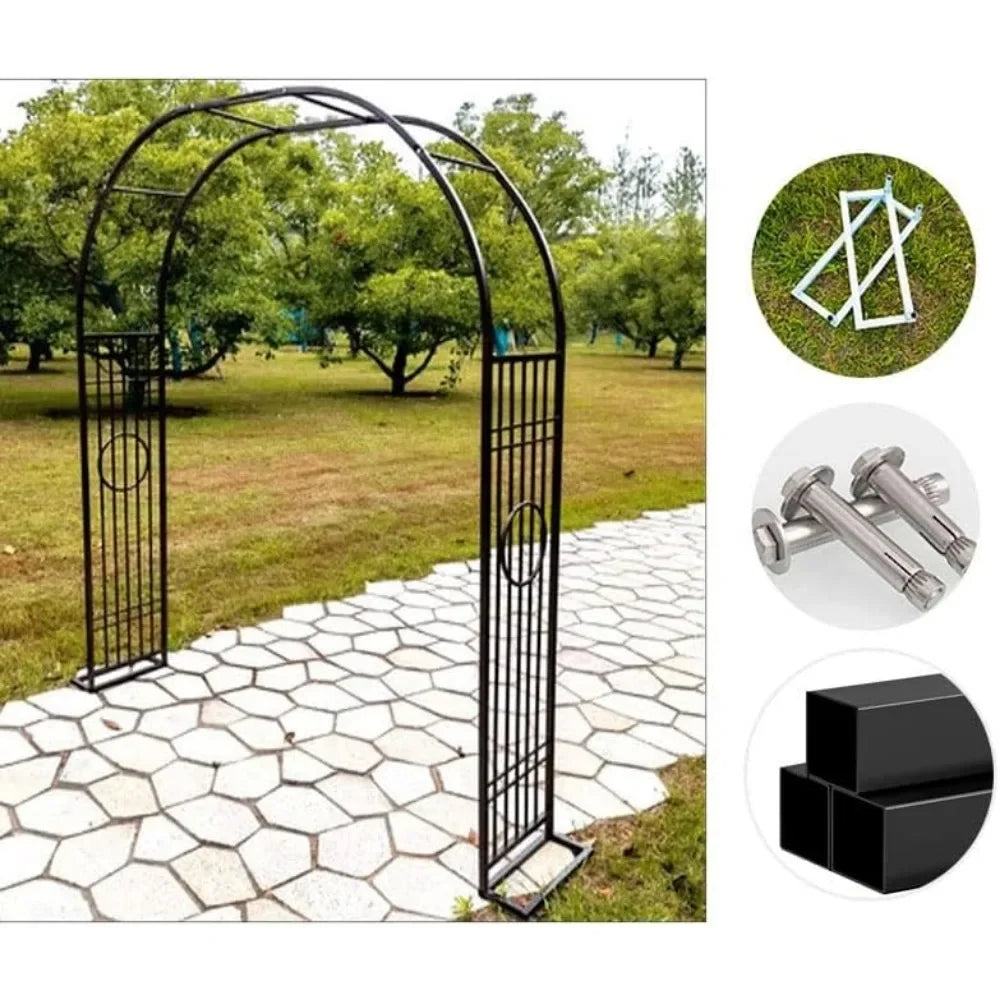 Heavy Duty Metal Garden Arch Trellis White Roses Climbing