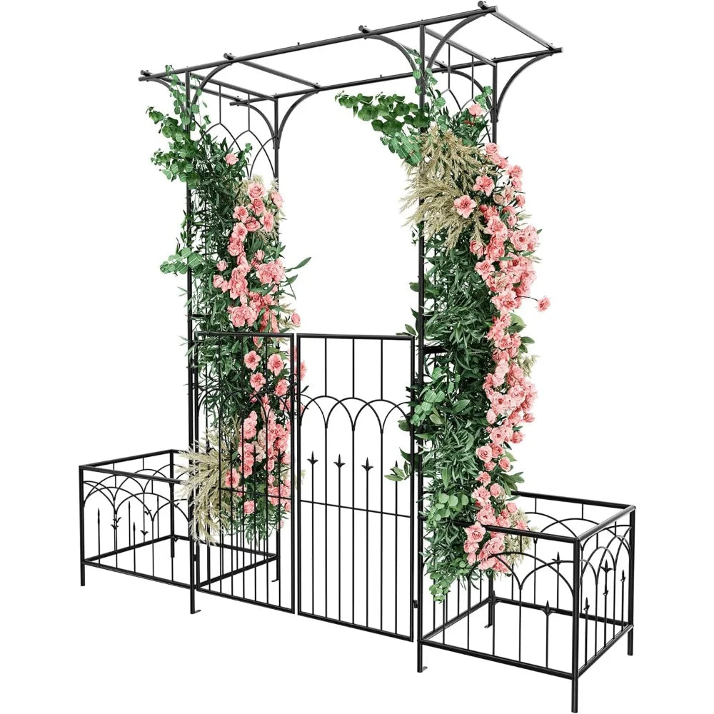 Garden Arbor With Gate And Planter Box Metal Garden Arch For Climbing Plants Outdoor Wedding Arches For Ceremony