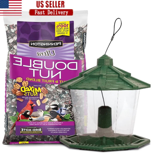 Eco-Friendly 7lb Capacity Wild Bird Feeder and Fruit Nut Blend Feed Starter Kit Durable Design Outdoor Bird Feeding Station